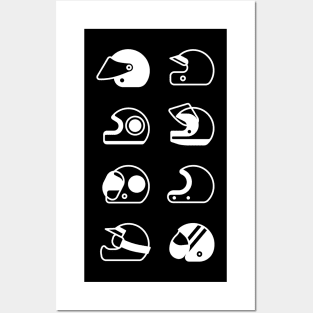 Illustration of stylized black and white motorcycle helmet Posters and Art